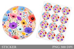 Wildflowers Sticker Design. Floral Sticker Template Product Image 1