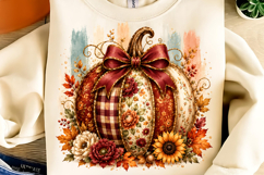Coquette Patchwork Fall Pumpkin PNG, Autumn Pumpkin PNG Product Image 1