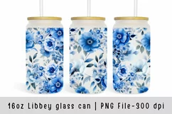 Flower glass can wrap, Watercolor flowers sublimation Product Image 1