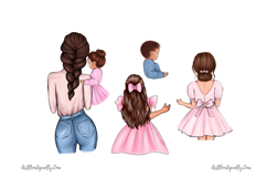 Mother three daughter and son clipart Product Image 6