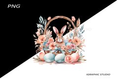 Easter Clipart, Easter Egg Basket Clipart, Easter Bunny Png Product Image 1