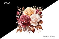 Burgundy Rose PNG, Watercolor Flowers Bouquet Product Image 1