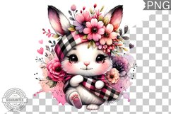 Bunny With Flowers Sublimation - Clipart PNG Design Product Image 1