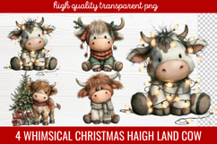 4 Whimsical Christmas Highland Cow Clipart | Cute Festive Product Image 1