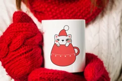 Christmas kawaii cat in red mug. Sublimation PNG. Product Image 2