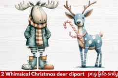2 Whimsical Christmas Deer Clipart | Cute Festive Deer PNG Product Image 1