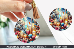 Flower Keychain Sublimation - Winter Keychain PNG Design Product Image 1