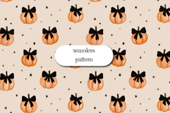 Cute Pumpkin with Black Bow Seamless Halloween Pattern Product Image 1