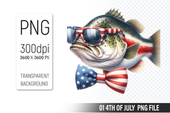 4th of July Fish Clipart PNG, Fish illustration for crafts Product Image 1