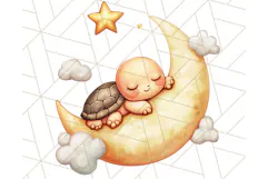 Sleeping Baby Animals PNG, Moon and Stars Nursery Clipart Product Image 3