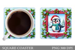 Christmas Penguin Coaster. Cute Penguin Sublimation Product Image 1