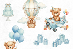Watercolor Teddy Bear Clipart PNG | Cute Baby Boy Nursery Product Image 2