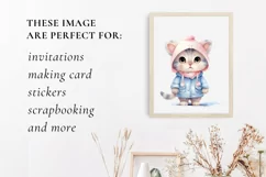 Winter Cute Pink Cat Watercolor Sublimation PNG Product Image 3