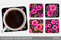 Floral Coaster Sublimation. Tropical Flowers Coaster Design Product Image 1