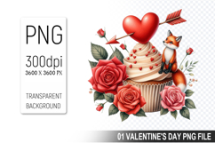 Cupcake With Fox, Valentine&#039;s Digital Clipart PNG File Product Image 1