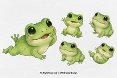 15 Bundle Watercolor Baby Frog Green Animal Pond Gama Product Image 7