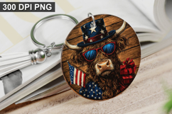 4Th Of July Highland Cow Keychain Sublimation PNG Product Image 1
