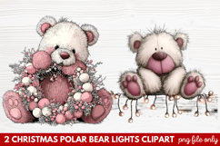 Christmas Polar Bear Lights Clipart | Cute Holiday Bear PNG Product Image 1
