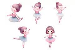 Cute Girl ballet watercolor illustration clipart Product Image 7