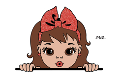 Cute Girl Face with Pink Glitter Bow Clipart PNG SVG Product Image 6