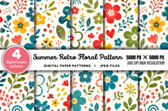 Summer Retro Floral Digital Paper JPG Product Image 1