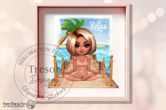 Relax Yoga Beach Meditation Design, Wellness Chibi girl PNG Product Image 5