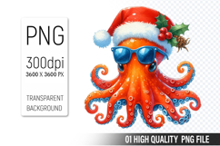 Watercolor Christmas Octopus Clipart PNG Bundle, 23 Designs Product Image 6