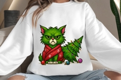 Green funny Christmas cat png design for T-shirts Product Image 4