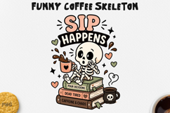 Funny Coffee Skeleton PNG Spooky Halloween Design Product Image 1