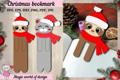 Christmas Bookmark SVG, cat and sloth paper svg design Product Image 1