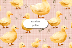 Cute Duckling Seamless Pattern Pink Gingham Baby Design Product Image 1