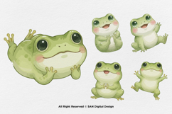 15 Bundle Watercolor Cute Frog Baby Fat Frog Green Animal Product Image 7