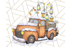 Vintage Christmas Truck Clipart PNG, Retro Holiday Vehicle Product Image 3
