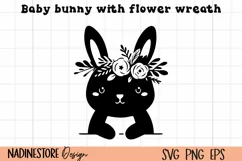 Cute Baby bunny with flower wreath SVG, EPS, PNG. Product Image 1