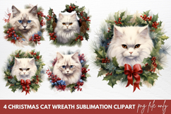 Christmas Cat Wreath Sublimation Clipart Product Image 1