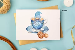 Watercolor gnome in a mug of tea with cookies, Gnome PNG Product Image 7