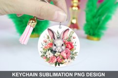 Bunny Round Keychain, Bunny Flowers Keychain Design Product Image 1