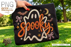 Spooky Ghost PNG DTF Faux Embroidery Girly Halloween Design Product Image 1