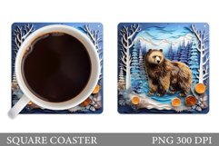 Bear Square Coaster. Winter Bear Coaster Sublimation Product Image 1