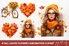 Fall Leaves Flowers Sublimation Clipart Product Image 1