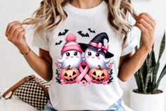 Pink Ribbon Halloween Ghosts PNG, Breast Cancer Sublimation Product Image 6
