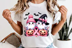 Pink Ribbon Halloween Ghosts PNG, Breast Cancer Sublimation Product Image 6