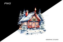 Winter House Christmas Clipart, Folk Christmas Png Product Image 1
