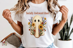 Socially Awkward Ghost PNG, Floral Halloween Sublimation Product Image 6
