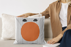 Modern Minimalist Striped Orange Circle Pillow Design Product Image 7