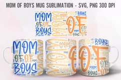 "Mom of Boys proud sublimation coffee mug on kitchen counter"