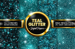 Teal Glitter Digital Papers - 04 variations Product Image 1
