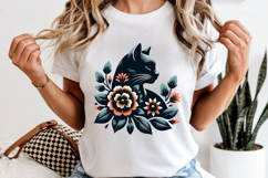 Folk Art Black Cat PNG, Floral Botanical Sublimation Product Image 6