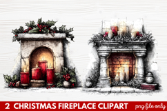 Cozy Christmas Fireplace Clipart | Holiday Mantel &amp; Winter Product Image 1