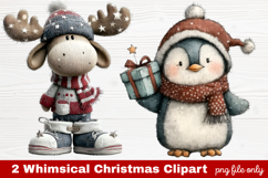 2 Whimsical Christmas Clipart | Cute Holiday PNG Set Product Image 1